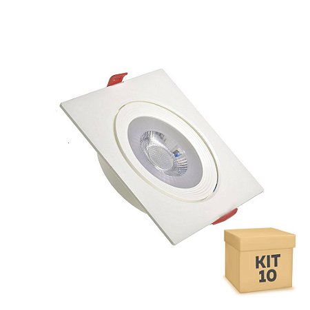 Kit 10 Spot LED 12W SMD Embutir Quadrado Branco Frio Base Branca