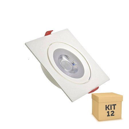 Kit 12 Spot LED 12W SMD Embutir Quadrado Branco Neutro Base Branca