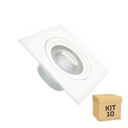 Kit 10 Spot LED SMD 6,5W Quadrado Branco Frio