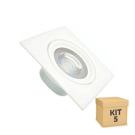 Kit 5 Spot LED SMD 6,5W Quadrado Branco Quente