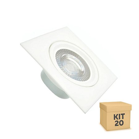 Kit 20 Spot LED SMD 7W Quadrado Branco Quente