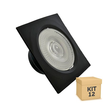 Kit 12 Spot LED SMD 7W Quadrado Branco Quente Preto