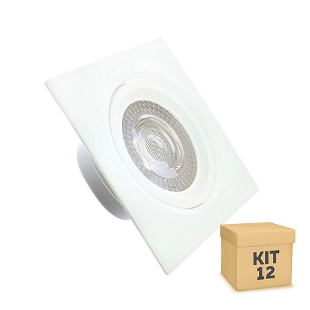 Kit 12 Spot LED SMD 9W Quadrado Branco Frio
