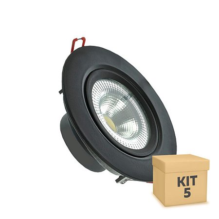 Kit 5 Spot LED SMD 5W Redondo Branco Quente Preto