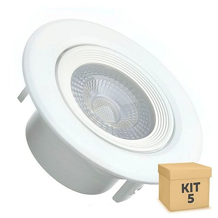 Kit 5 Spot LED SMD 6,5W Redondo Branco Quente