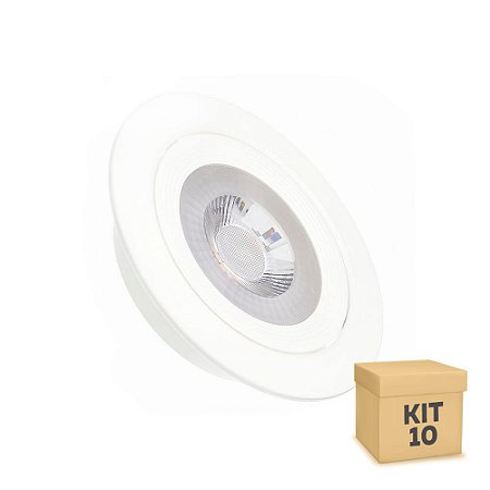 Kit 10 Spot LED 12W SMD Embutir Redondo Branco Quente Base Branca