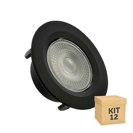 Kit 12 Spot LED SMD 3W Redondo Branco Quente Preto