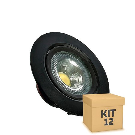 Kit 12 Spot LED SMD 7W Redondo Branco Quente Preto