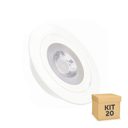 Kit 20 Spot LED 12W SMD Embutir Redondo Branco Quente Base Branca