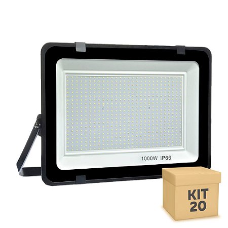 Kit 20 Refletor Micro LED Ultra Thin 1000W Branco Frio Black Type