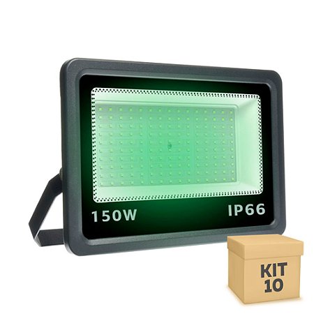 Kit 10 Refletor MicroLED Ultra Thin 150W Verde Black Type
