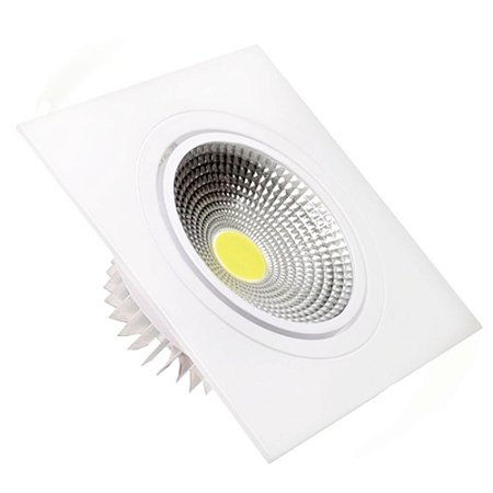 Spot LED 7W COB Embutir Quadrado Branco Frio Base Branca