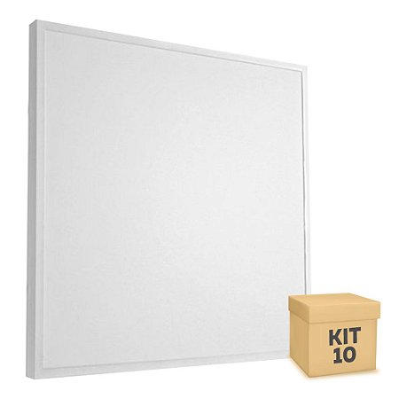 Kit 10 Luminária Plafon 60x60 48W LED Sobrepor Branco Neutro Borda Branca