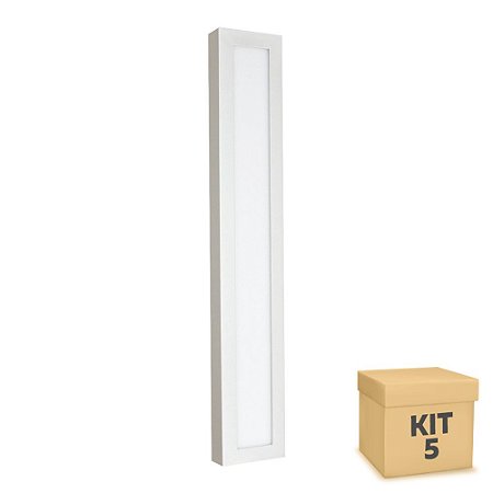 Kit 5 Luminária Plafon 10x60 18w LED Sobrepor Branco Quente Borda Branca