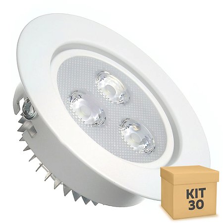 Kit 30 Spot Dicróica 3w LED Direcionável Corpo Branco