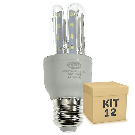 Kit 12 Lâmpada LED Milho 3U E27 7W Branco Frio | Inmetro