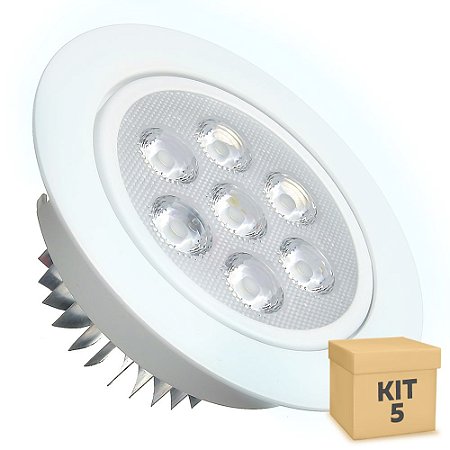 Kit 5 Spot Dicróica 7w LED Direcionável Corpo Branco