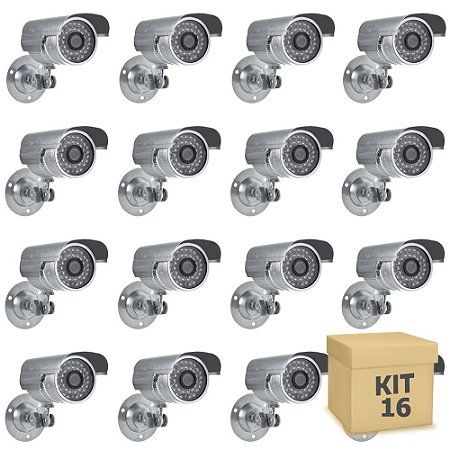 Kit 16 Câmera Segurança de LED Bullet Infravermelho HD 36 LEDs Prateada