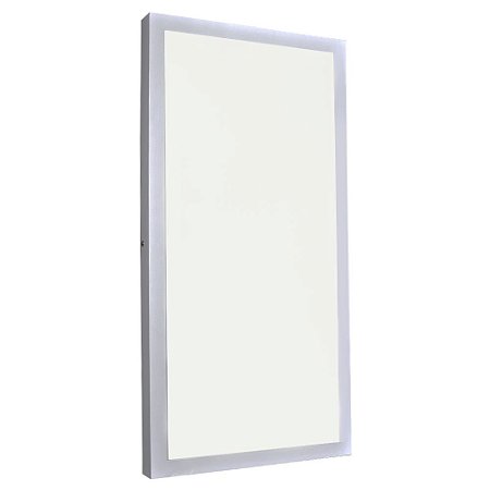 Luminária Plafon 30x60 36W LED Sobrepor Branco Quente Borda Branca