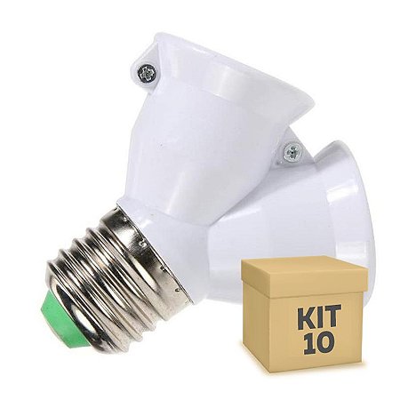 Kit 10 Adaptador Soquete LED E-27 Duplo