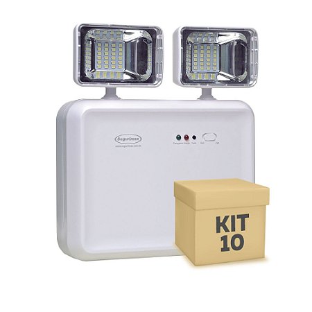 Kit 10 Luminária de Emergência LED 1200 Lúmens | 2 Faróis