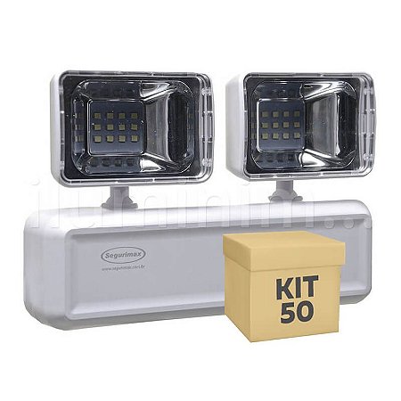 Kit 50 Luminária de Emergência LED 400 Lúmens | 2 Faróis