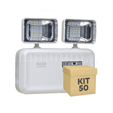 Kit 50 Luminária de Emergência LED 600 Lúmens | 2 Faróis