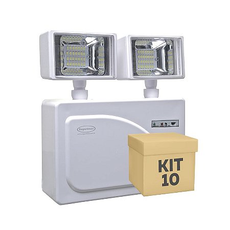 Kit 10 Luminária de Emergência LED 3.000 Lúmens | 2 Faróis