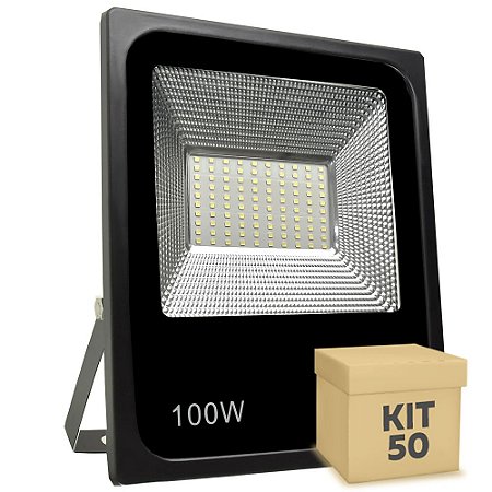 Kit 50 Refletor Holofote MicroLED Slim 100W Branco Frio