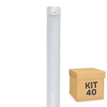 Kit 40 Tubular LED Sobrepor Completa 36W 1,20m Branco Frio | Inmetro
