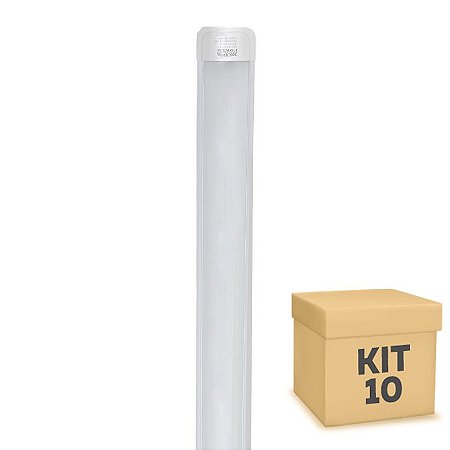 Kit 10 Tubular LED Sobrepor Completa 36W 1,20m Branco Quente | Inmetro