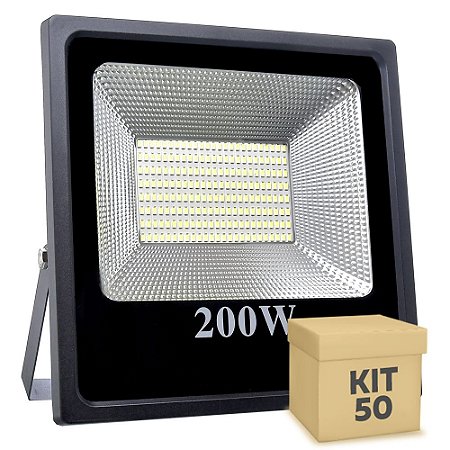 Kit 50 Refletor Holofote MicroLED Slim 200W Branco Frio