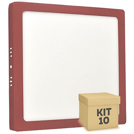 Kit 10 Luminária Plafon 18w LED Sobrepor Branco Frio Vermelho