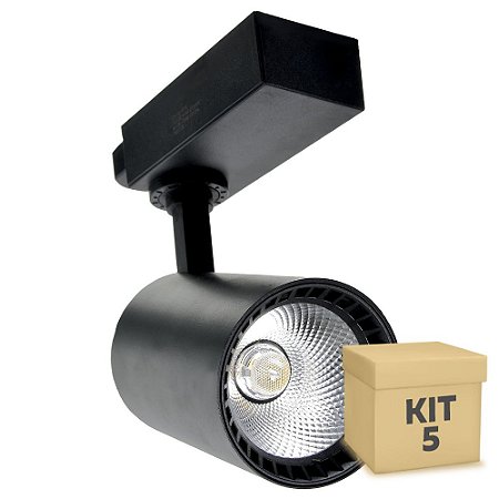 Kit 5 Spot LED 10W Branco Quente para Trilho Eletrificado Preto
