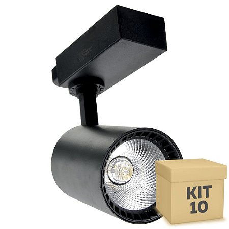 Kit 10 Spot LED 10W Branco Quente para Trilho Eletrificado Preto