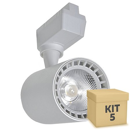 Kit 5 Spot LED 10W Branco Quente para Trilho Eletrificado Branco