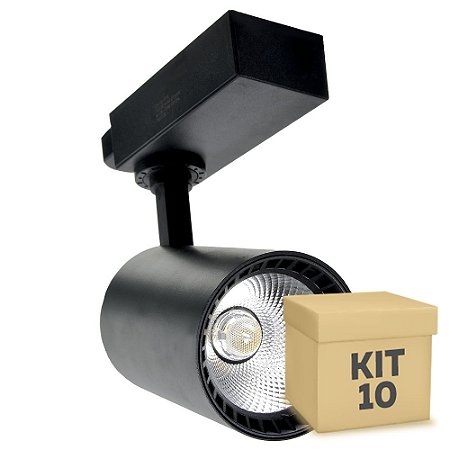 Kit 10 Spot LED 10W Branco Neutro para Trilho Eletrificado Preto