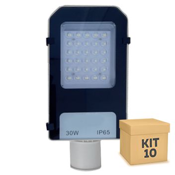 Kit 10 Luminária Pública LED SMD 30w Branco Frio