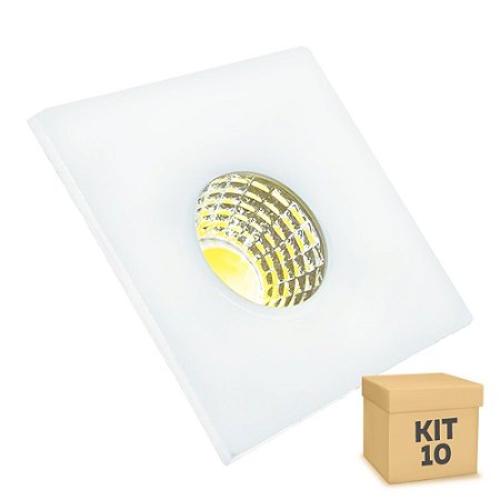 Kit 10 Mini Spot LED COB 3W Embutir Quadrado