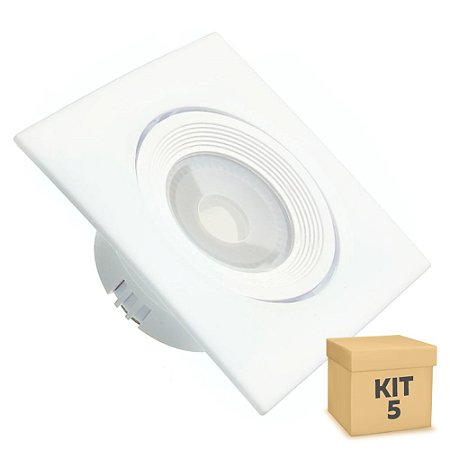 Kit 5 Spot LED SMD 3W Quadrado Branco Quente