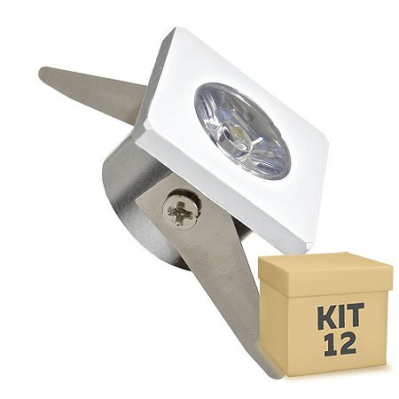 Kit 12 Spot LED COB 1W Quadrado Embutir Branco Quente