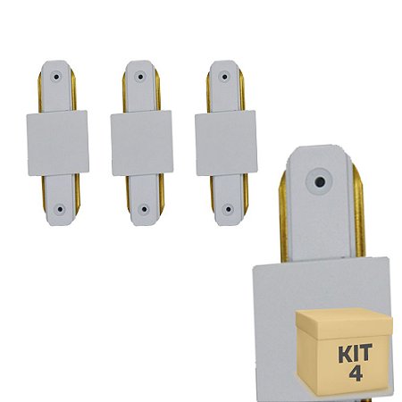 Kit 4 Conector Emenda tipo Reto para Trilho Eletrificado LED Cor Branca
