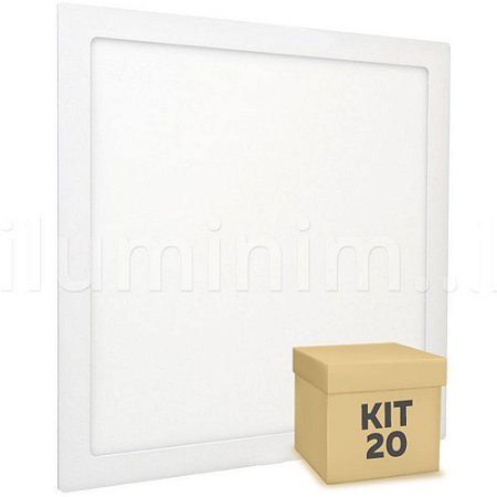 Kit 20 Luminária Plafon 30x30 32W LED Embutir Branco Frio