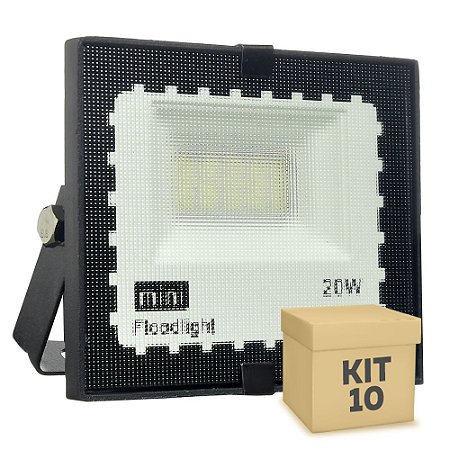 Kit 10 Mini Refletor Holofote LED SMD 20W Branco Frio IP67