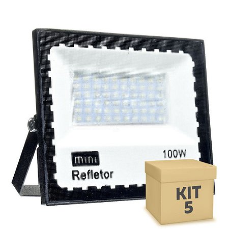 KIT 5 Mini Refletor Holofote LED SMD 100W Branco Frio IP67
