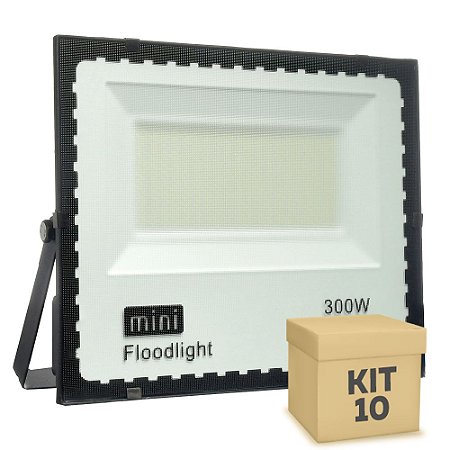 Kit 10 Mini Refletor Holofote LED SMD 300W Branco Frio IP67
