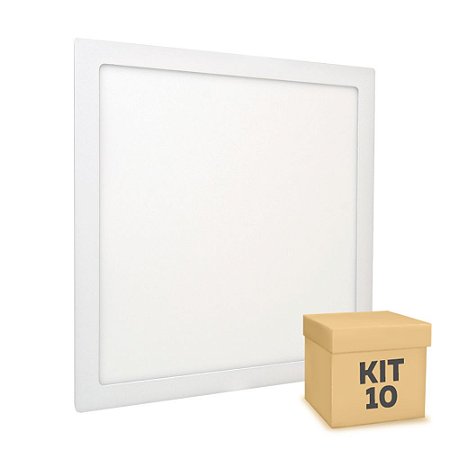 Kit 10 Luminária Plafon 40x40 36W LED Embutir Branco Frio Borda Branca