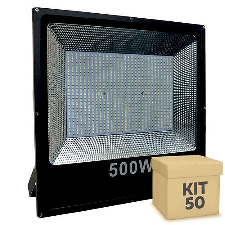 Kit 50 Refletor Holofote MicroLED Slim 500W Branco Frio