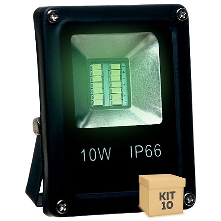 Kit 10 Refletor Holofote Micro LED SMD Slim 10W Verde