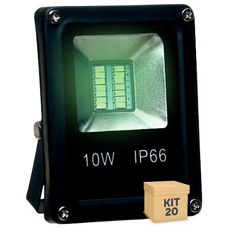 Kit 20 Refletor Holofote Micro LED SMD Slim 10W Verde